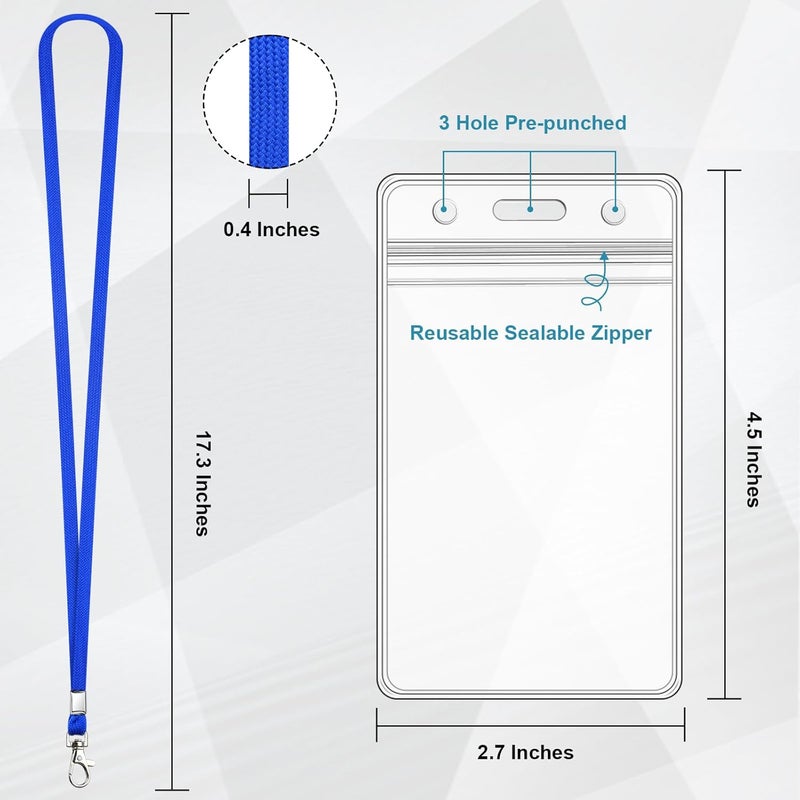 koorito 3 Pack Clear ID Badge Holder with Lanyard Blue Lanyards with Vertical Waterproof ID Badge Holder for Office, School, Travel - Image 2